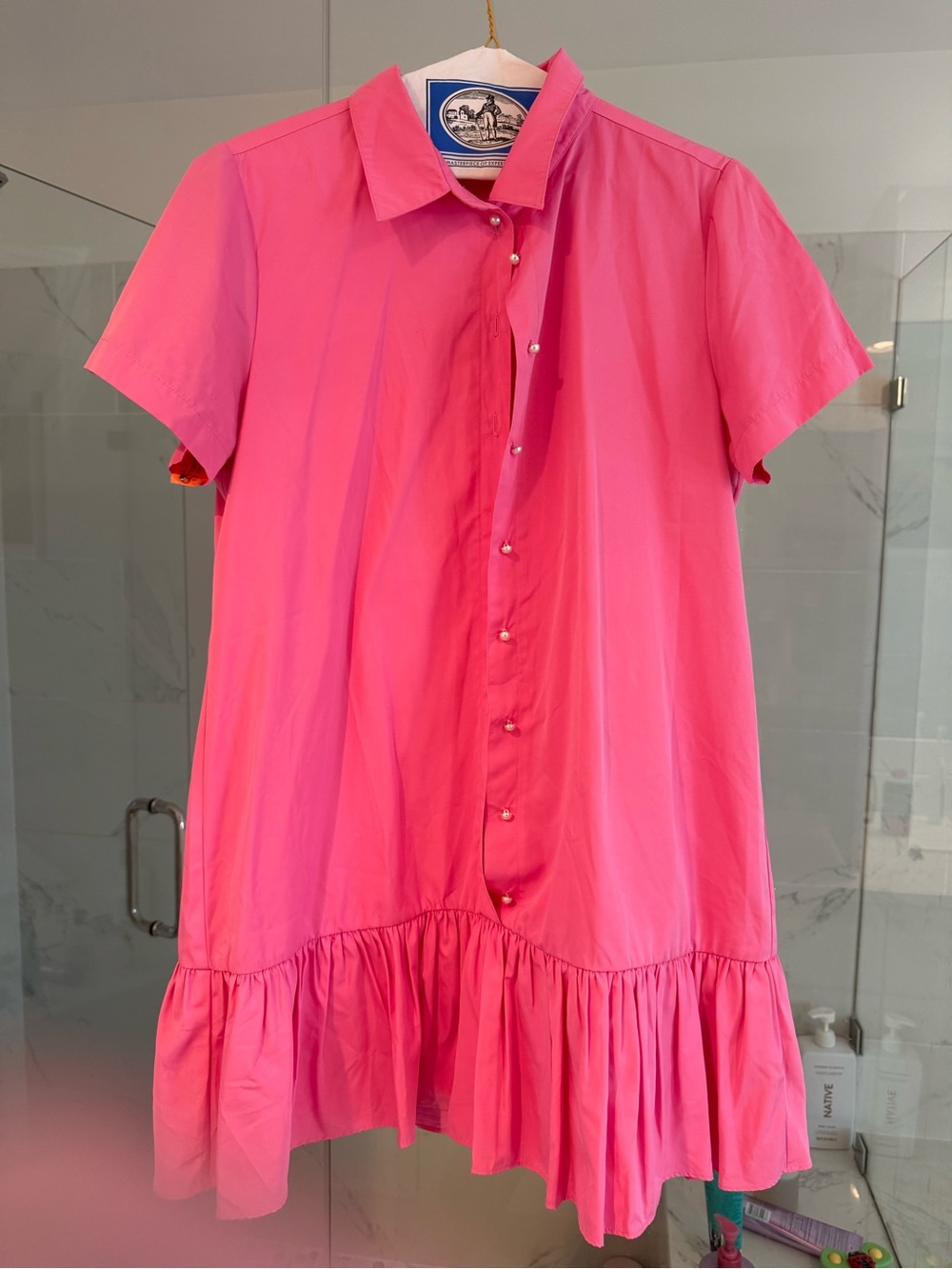 Amanda Uprichard Hot Pink Button-Front Ruffle Hem Midi Dress